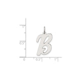 Sterling Silver Script Letter B Pendant Charm, Polished Initial Jewelry for Necklace or Bracelet