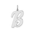 Sterling Silver Script Letter B Pendant Charm, Polished Initial Jewelry for Necklace or Bracelet