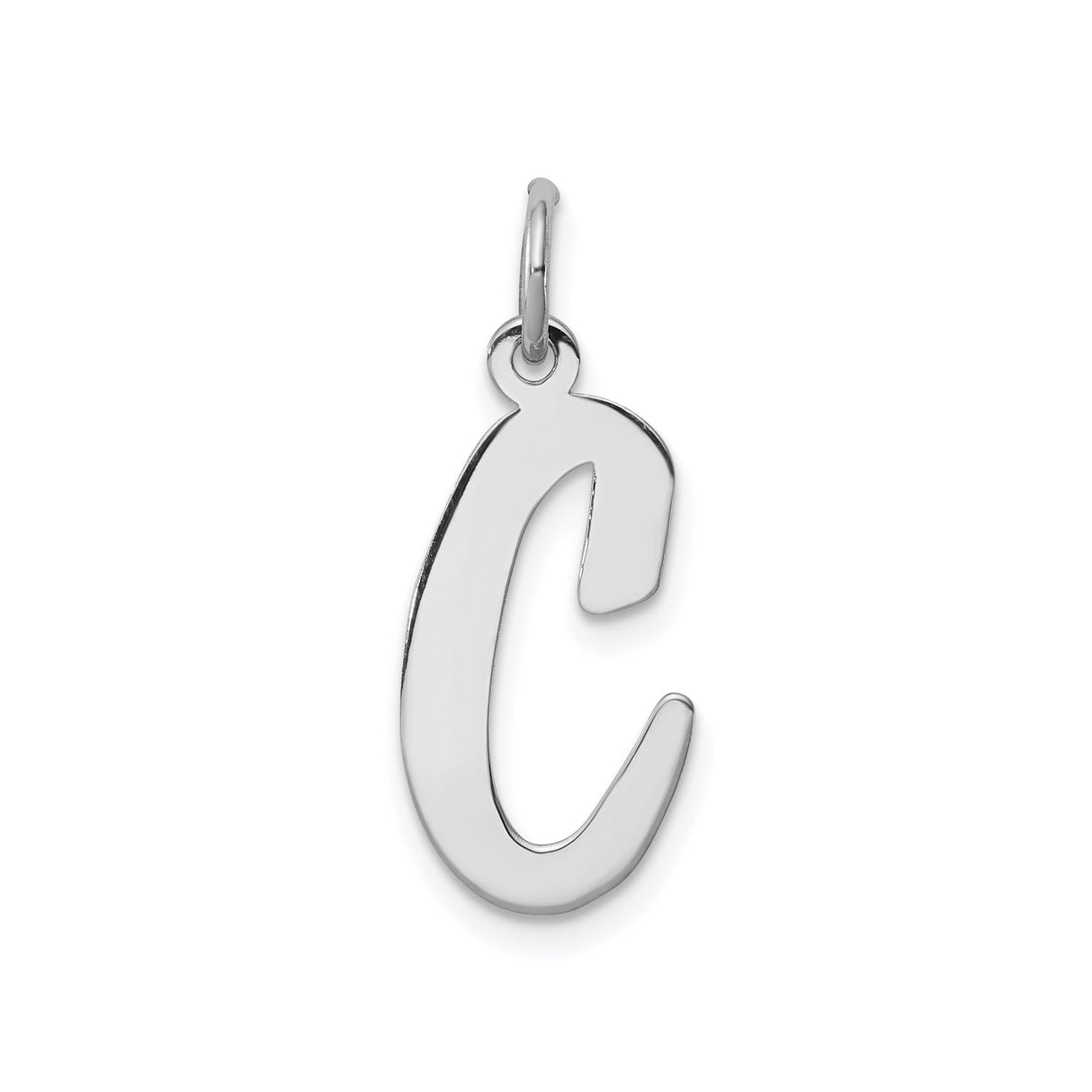 Sterling Silver Initial C Pendant Charm, Polished Script Letter Design, Unisex Alphabet Jewelry