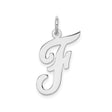 Sterling Silver Script Initial F Pendant, Polished Cursive Letter Charm for Women or Unisex