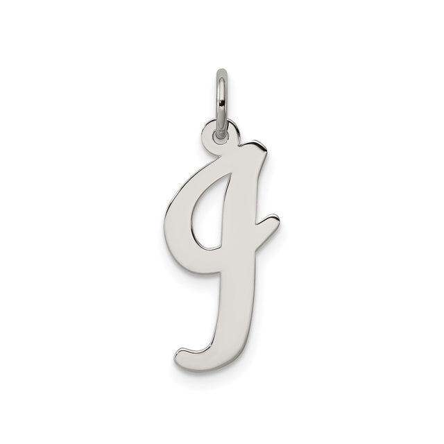Sterling Silver Pendant with Cursive Lowercase Letter G, Polished Script Initial Charm