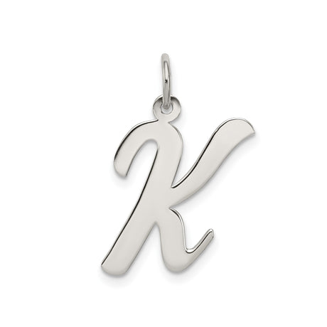 Sterling Silver Letter K Pendant Charm, Script Initial with Polished Finish for Women or Unisex