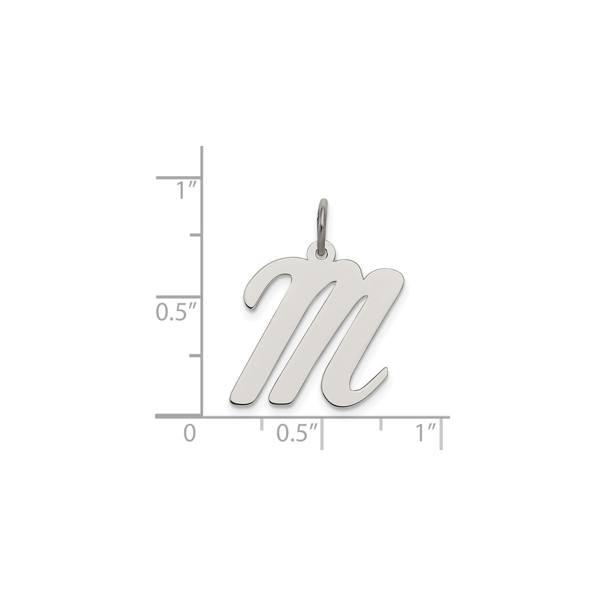 Sterling Silver Initial M Pendant, Polished Script Letter Charm, Minimalist Monogram Style for Women
