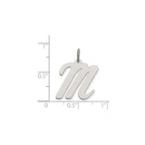 Sterling Silver Initial M Pendant, Polished Script Letter Charm, Minimalist Monogram Style for Women