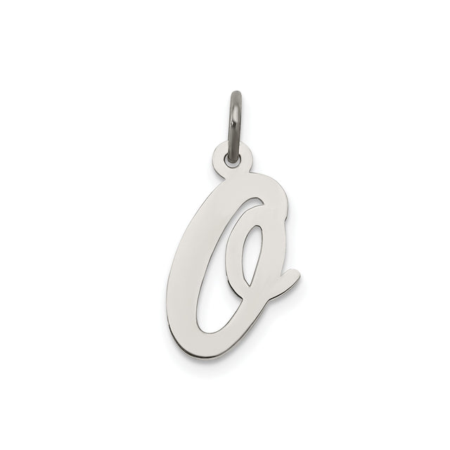 Sterling Silver Script Letter Q Pendant, Cursive Initial Charm for Women or Unisex Wear