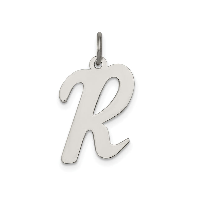Sterling Silver Letter R Pendant, Script Lowercase Initial Charm, Minimalist Monogram Jewelry