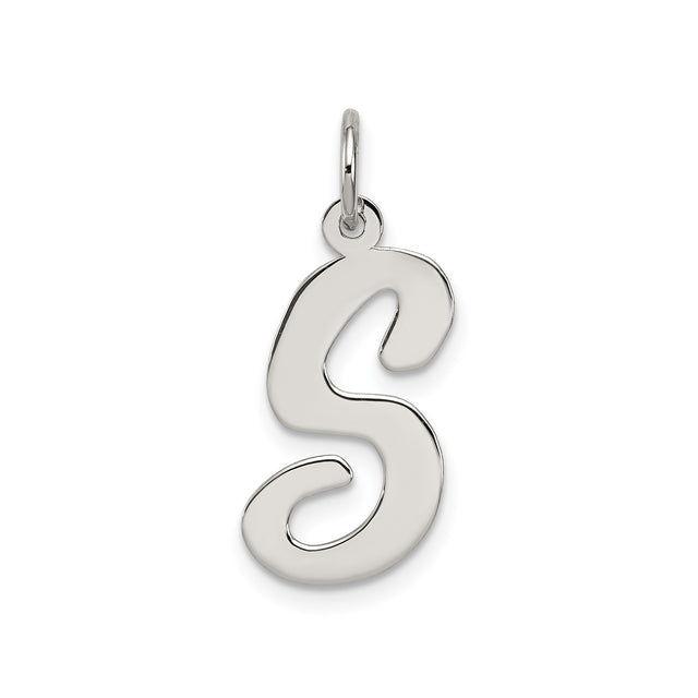 Sterling Silver Initial S Charm Pendant, Script Letter Monogram Design