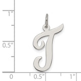 Large Script Initial T Charm Pendant in Real 925 Sterling Silver