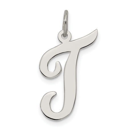 Large Script Initial T Charm Pendant in Real 925 Sterling Silver