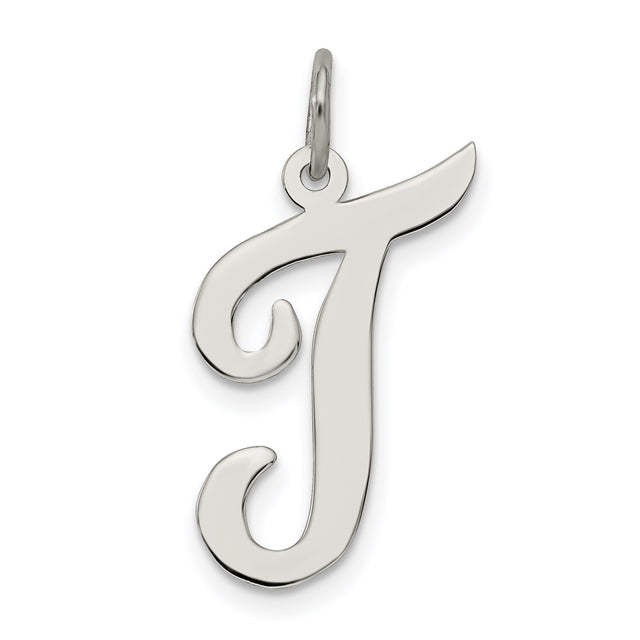 Large Script Initial T Charm Pendant in Real 925 Sterling Silver