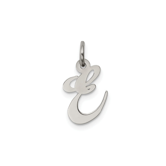 Sterling Silver Script Initial Pendant Charm with Cursive Letter E for Women