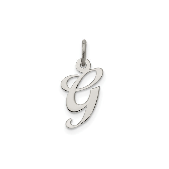 Sterling Silver Initial G Pendant Charm, Script Letter Monogram Design for Women or Unisex Wear