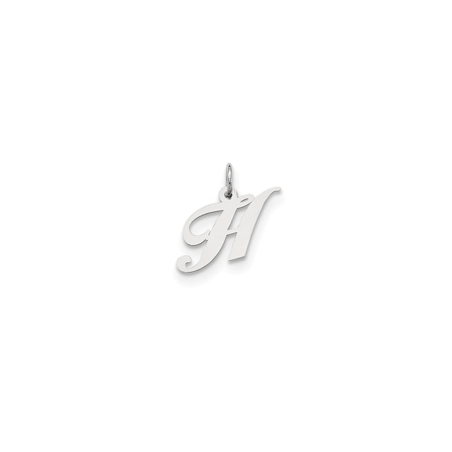 Sterling Silver Initial H Pendant, Polished Script Letter Charm, Minimalist Monogram Jewelry