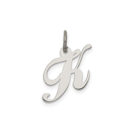 Sterling Silver Initial K Pendant, Script Letter Charm with Feminine Design for Women