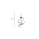Sterling Silver Script Initial L Pendant Charm, Polished Alphabet Jewelry for Women or Unisex Wear