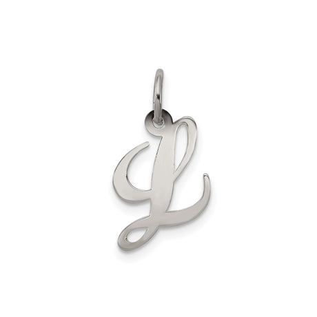 Sterling Silver Script Initial L Pendant Charm, Polished Alphabet Jewelry for Women or Unisex Wear