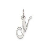 Sterling Silver Initial V Pendant, Script Letter Charm, Dainty Monogram Jewelry for Women