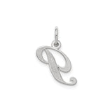 Sterling Silver Letter P Pendant Charm, Polished Script Initial Jewelry for Women or Unisex Wear