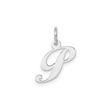 Sterling Silver Letter P Pendant Charm, Polished Script Initial Jewelry for Women or Unisex Wear