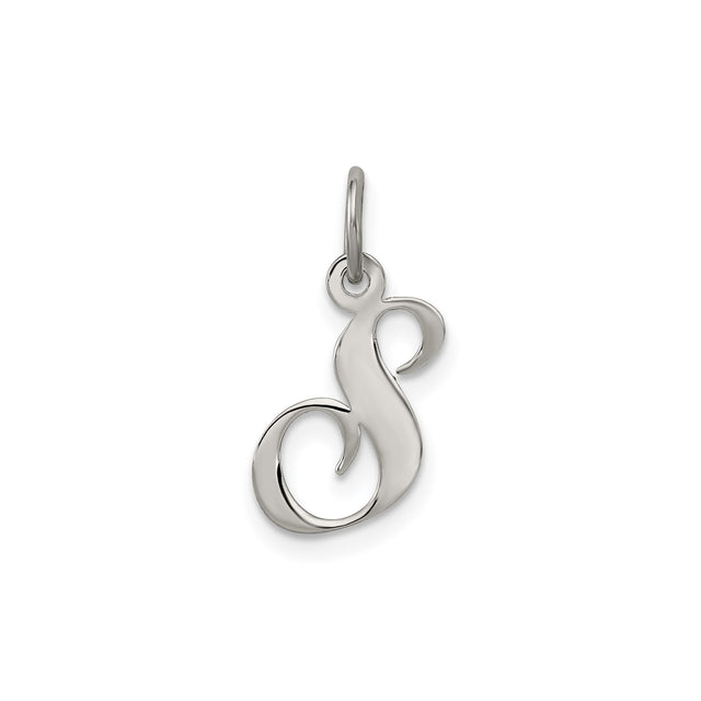 Sterling Silver Initial S Pendant Charm, Cursive Letter Monogram Jewelry for Women