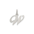 Sterling Silver Initial W Pendant, Polished Script Letter Charm for Women