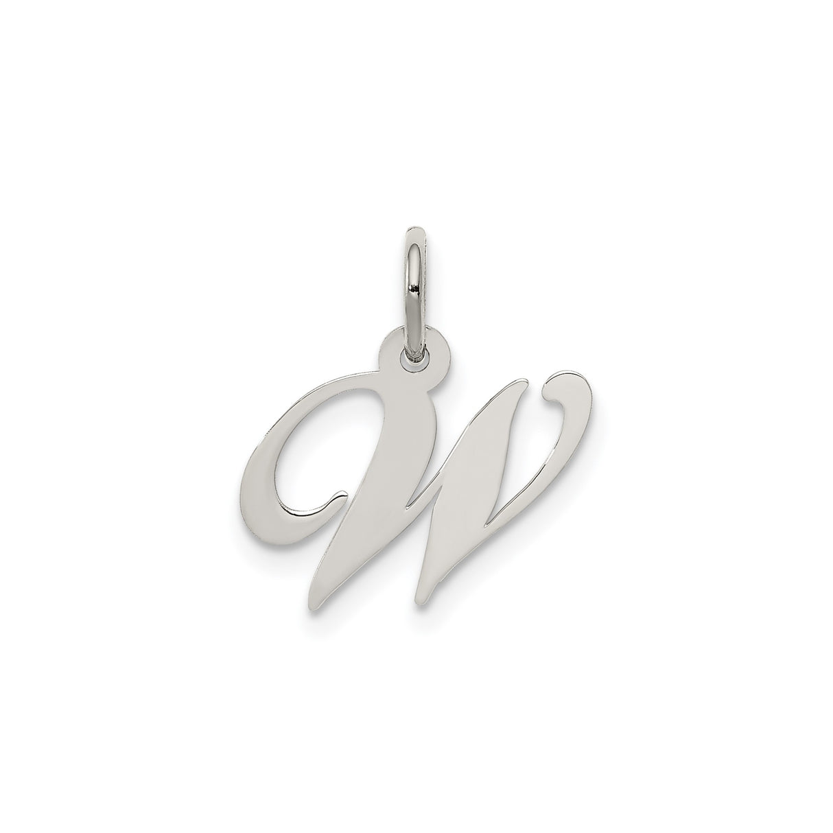 Sterling Silver Initial W Pendant, Polished Script Letter Charm for Women