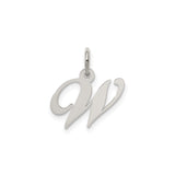 Sterling Silver Initial W Pendant, Polished Script Letter Charm for Women