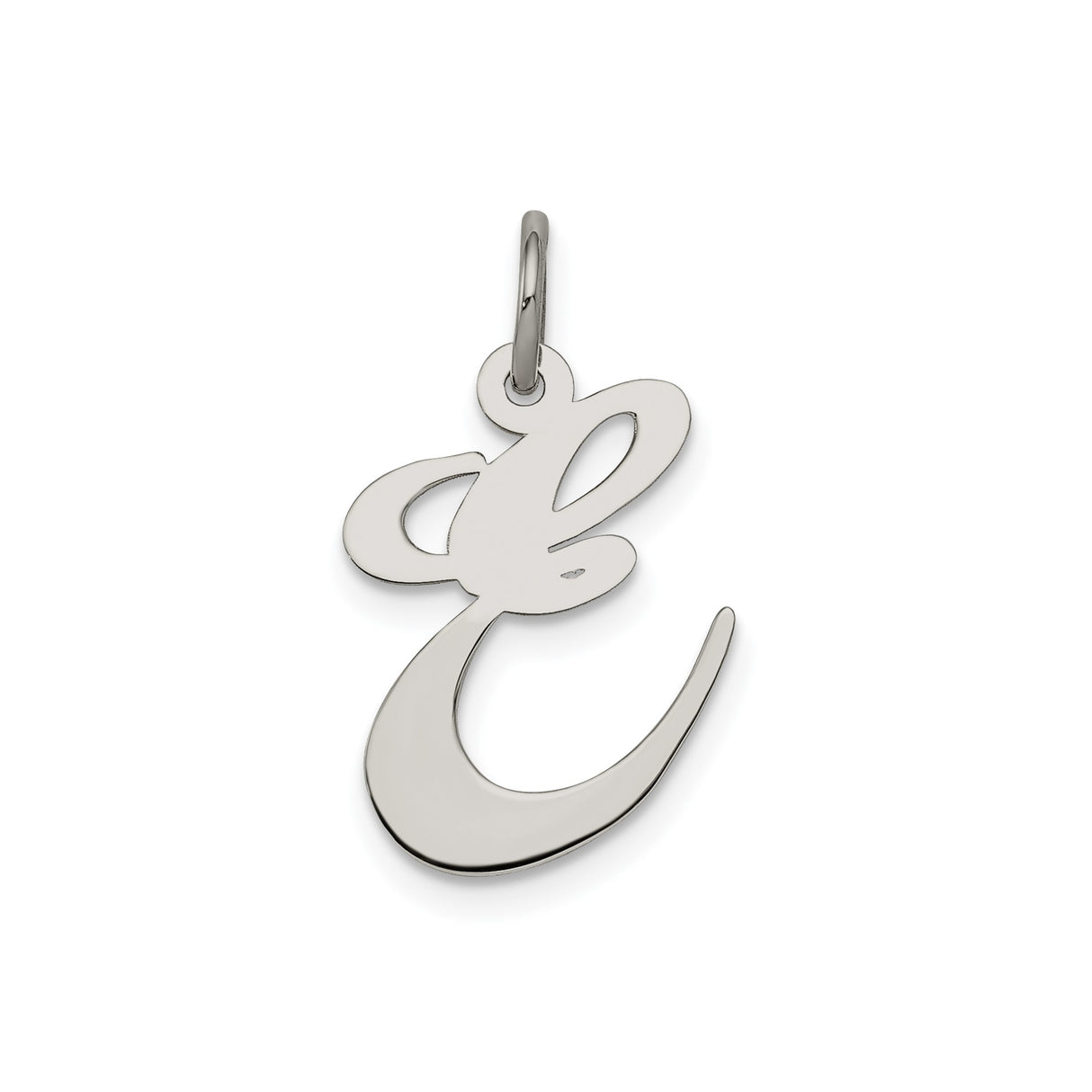 Sterling Silver Initial E Pendant, Cursive Letter Charm with Polished Finish
