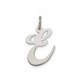 Sterling Silver Initial E Pendant, Cursive Letter Charm with Polished Finish