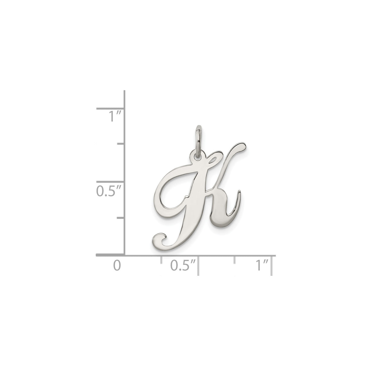 Sterling Silver Script Initial K Pendant Charm, Polished Cursive Monogram Design for Women