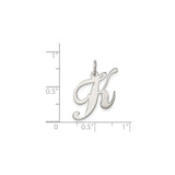 Sterling Silver Script Initial K Pendant Charm, Polished Cursive Monogram Design for Women