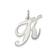 Sterling Silver Script Initial K Pendant Charm, Polished Cursive Monogram Design for Women