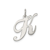 Sterling Silver Script Initial K Pendant Charm, Polished Cursive Monogram Design for Women