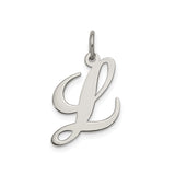 Sterling Silver Initial L Pendant, Polished Script Letter Charm, Dainty Monogram Jewelry for Women
