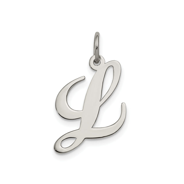 Sterling Silver Initial L Pendant, Polished Script Letter Charm, Dainty Monogram Jewelry for Women