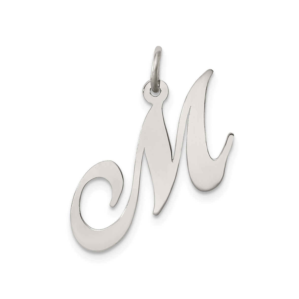 Sterling Silver Letter M Pendant, Script Cursive Alphabet Charm for Women
