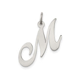 Sterling Silver Letter M Pendant, Script Cursive Alphabet Charm for Women