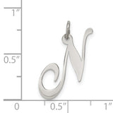 Medium Fancy Script Initial N Charm Pendant in Real 925 Sterling Silver