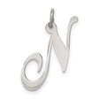 Medium Fancy Script Initial N Charm Pendant in Real 925 Sterling Silver