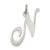 Medium Fancy Script Initial N Charm Pendant in Real 925 Sterling Silver