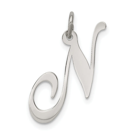 Medium Fancy Script Initial N Charm Pendant in Real 925 Sterling Silver