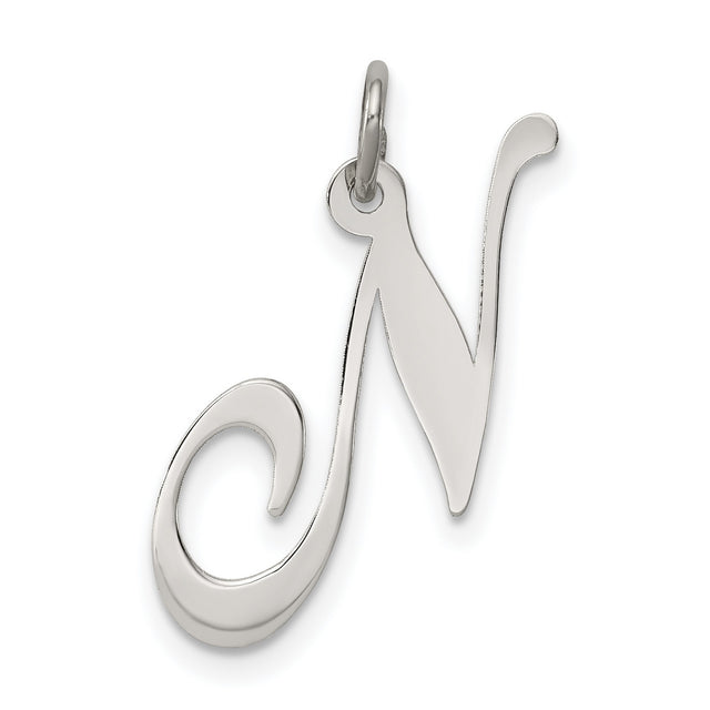 Medium Fancy Script Initial N Charm Pendant in Real 925 Sterling Silver