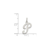 Sterling Silver Initial P Pendant, Polished Script Letter Charm for Necklace or Bracelet