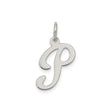 Sterling Silver Initial P Pendant, Polished Script Letter Charm for Necklace or Bracelet