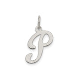 Sterling Silver Initial P Pendant, Polished Script Letter Charm for Necklace or Bracelet