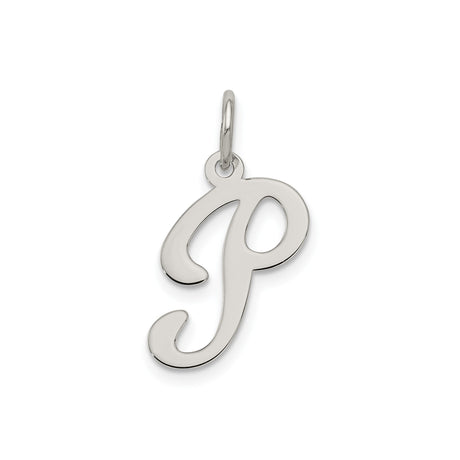 Sterling Silver Initial P Pendant, Polished Script Letter Charm for Necklace or Bracelet