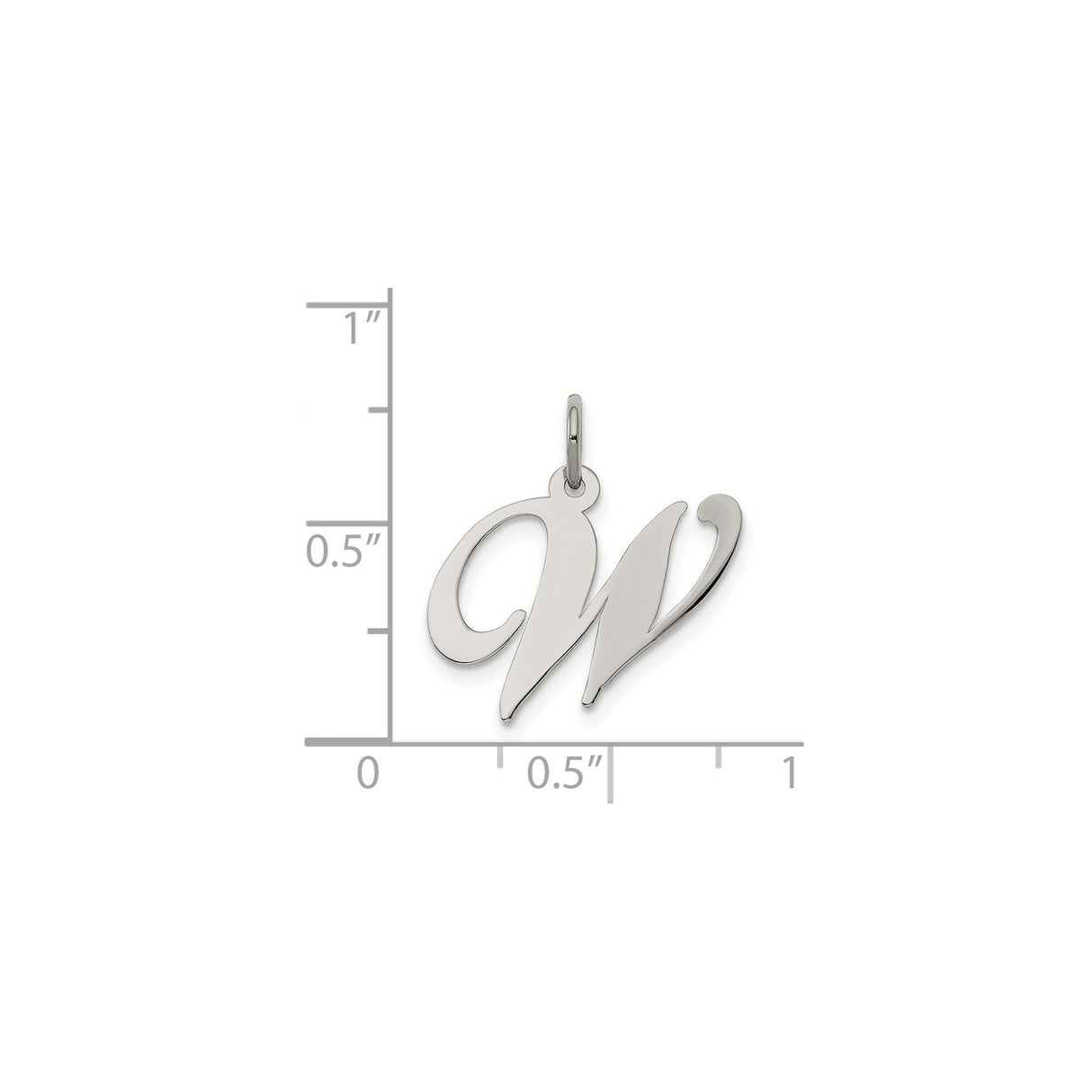 Sterling Silver W Pendant with Polished Script Initial Design, Alphabet Charm for Women or Unisex Wear