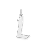 Sterling Silver Letter L Pendant Charm, Polished Block Initial Design for Women or Unisex Use