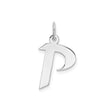 Sterling Silver Letter P Pendant Charm with Modern Script Design, Polished Finish