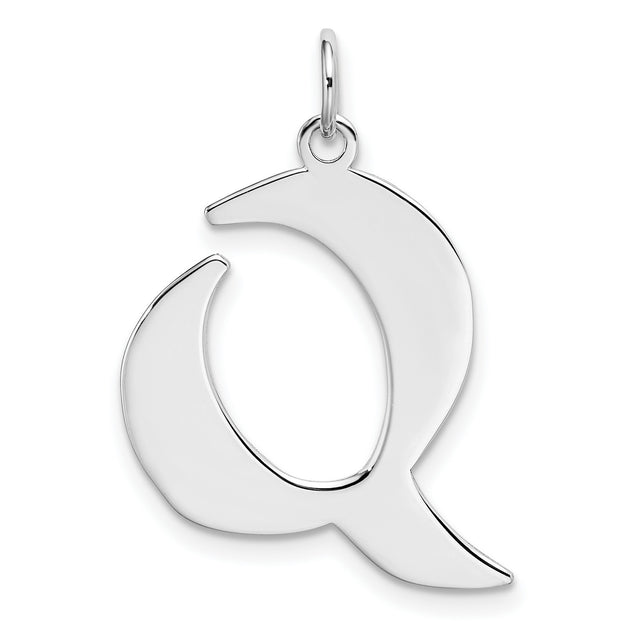 Sterling Silver Letter Q Pendant, Polished Block Initial Charm for Women or Unisex Wear